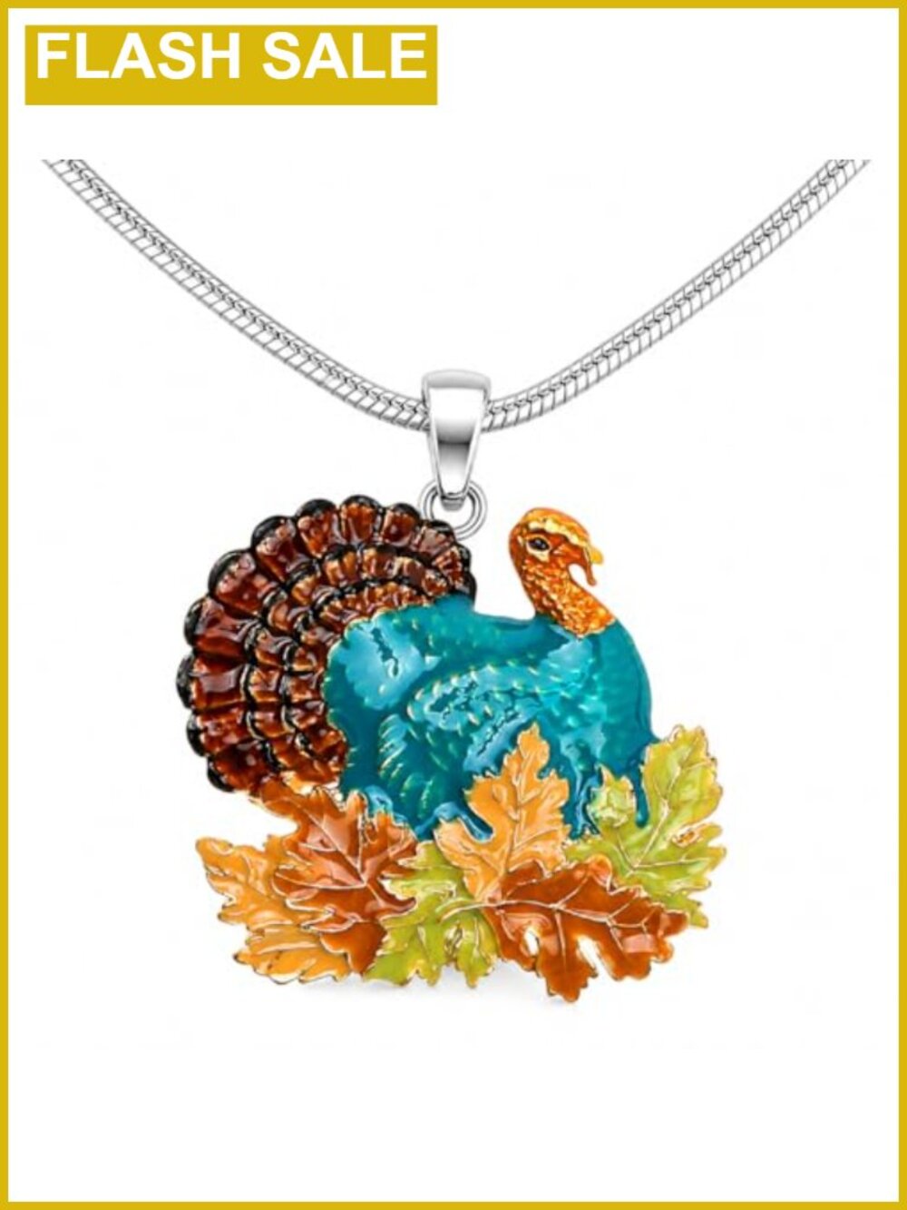 Turkey Pendant Necklace Enamel Snake Chain Thanksgiving Fall Jewelry Gift